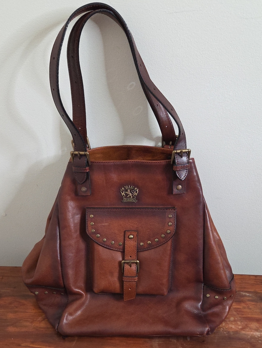 Pratesi Firenze Italian Leather Talamone Shoulder Tote with Front Pocket